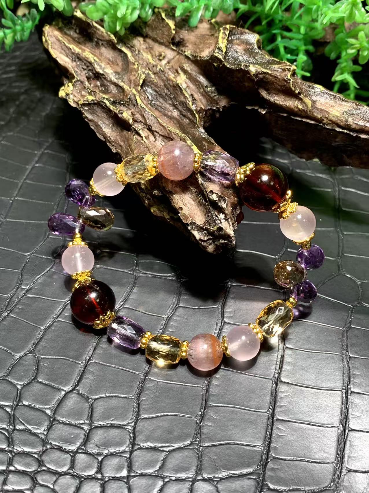 粉彩血珀極光手串