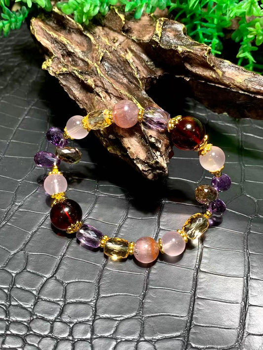 粉彩血珀極光手串